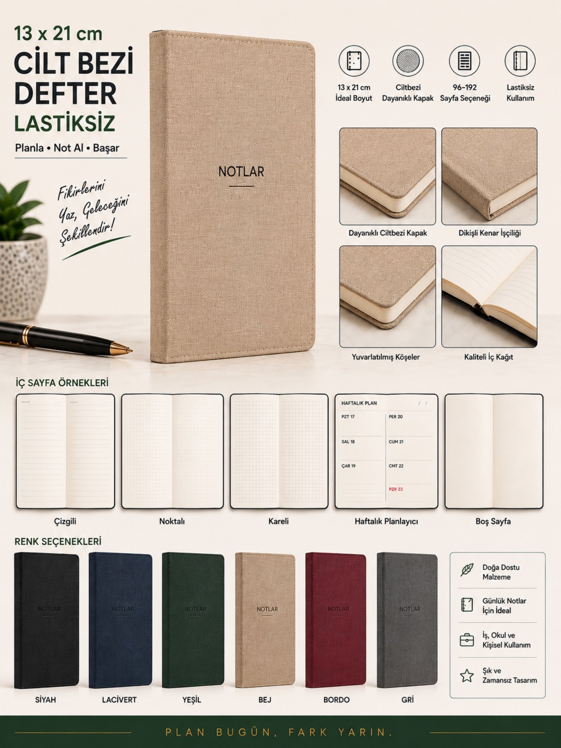 13 × 21 Cilt Bezi Defter Lastiksiz ürün föyü