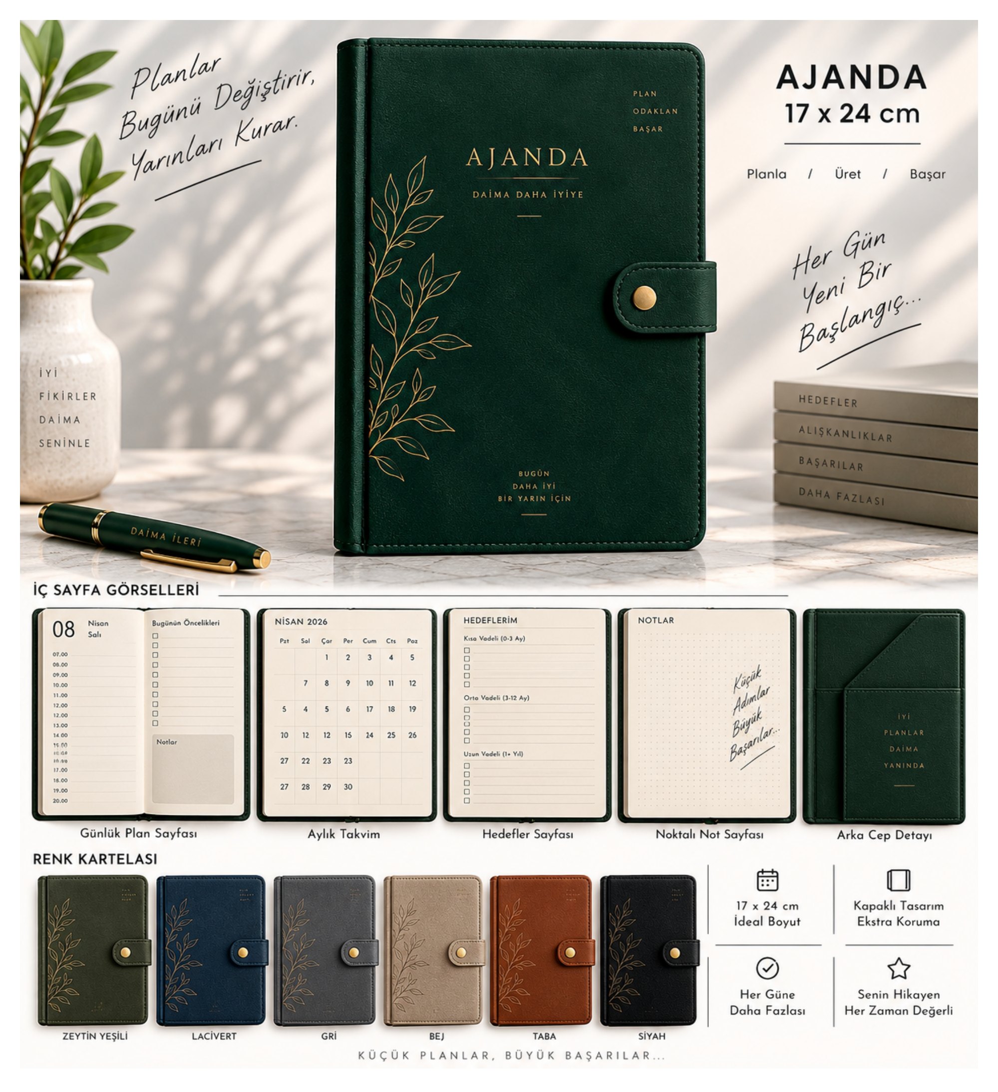 Ajanda 17 × 24 Suni Deri ürün föyü