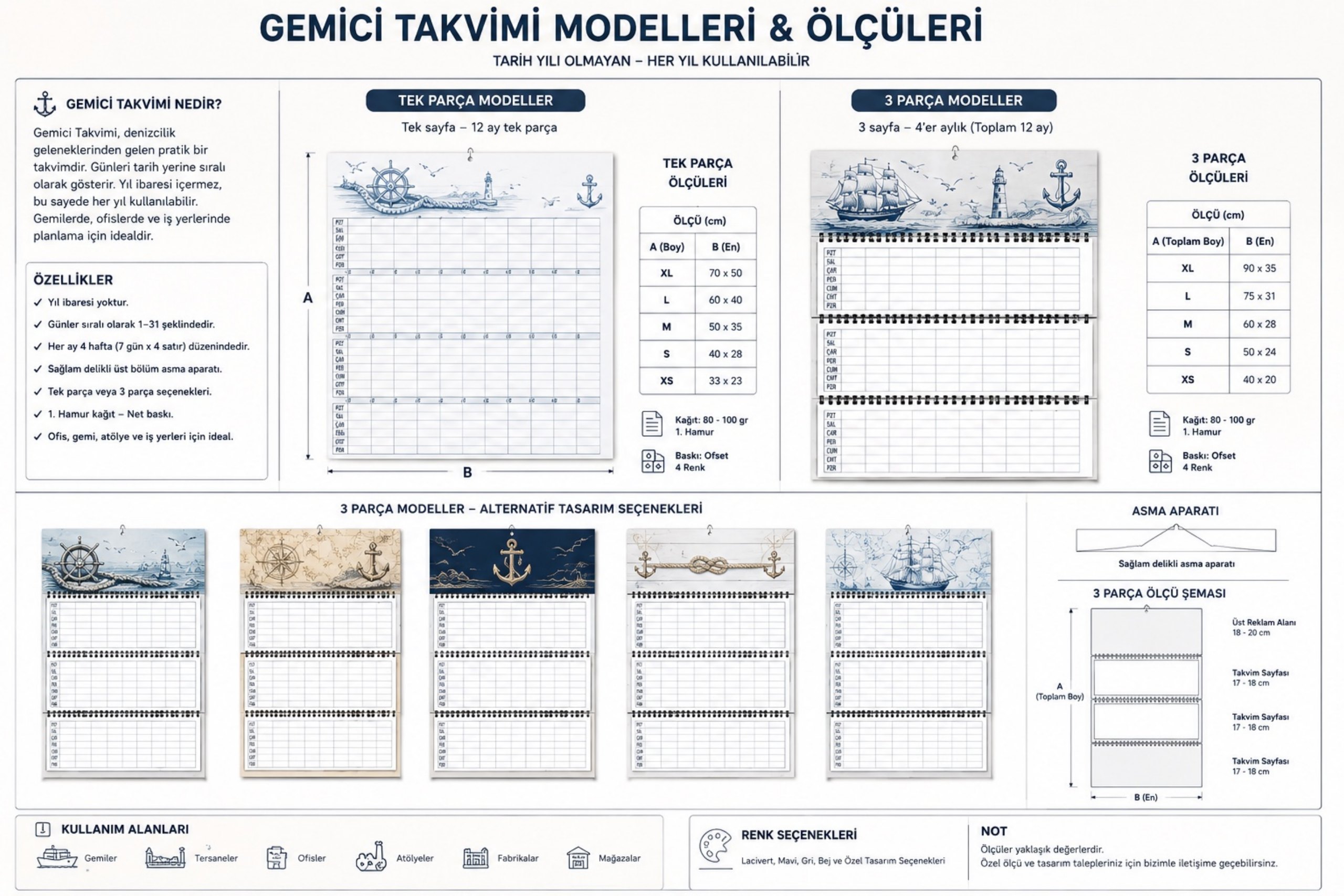 Gemici Takvimi Modelleri ürün föyü